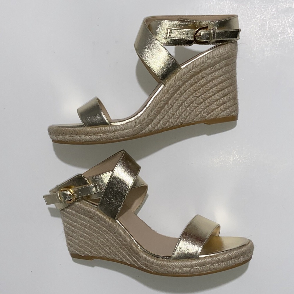 Stuart Weitzman Wedge Sandals Lexia Leather Ankle Strap Shoes Women's 10.5 $375 - Picture 1 of 8